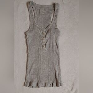 Aerie Light Gray Ribbed Tank Top with Buttons